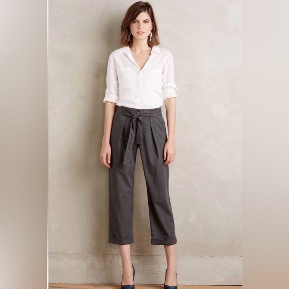 Anthropologie Cartonnier Woman's Belted‎ Barton Trousers Gray Size 2